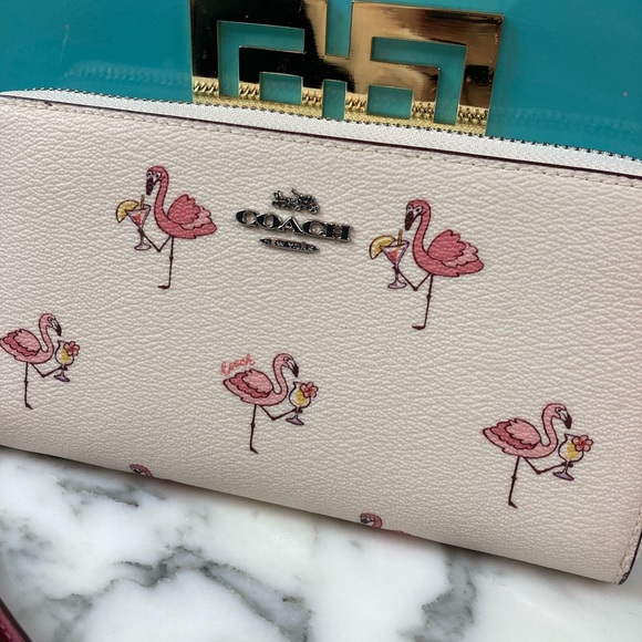 Coach Bags Nwt Coach Cj569 Chalk Pink Multi Flamingo Zip Around